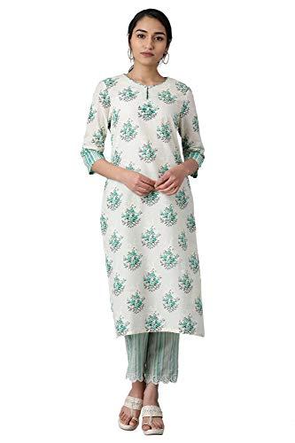 w for woman women's cotton regular kurta (22few13460-113956_cameo green_3xl)