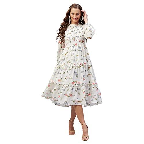 rare women casual off white colour midi floral dress