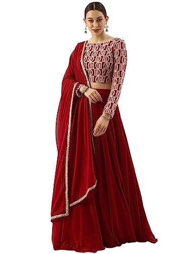 zeel clothing women's chikankari sequins embroidered georgette lehenga choli with dupatta (5050-red-wedding-girlish-latest-new; free size) (red)