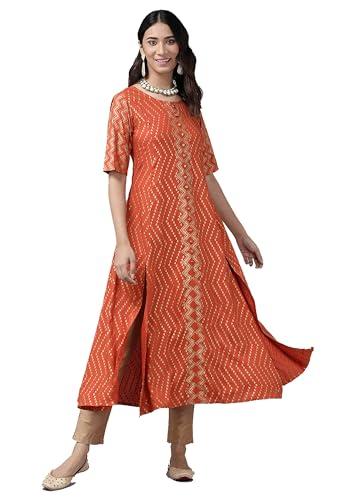 yash gallery women's rayon zig-zag printed anarkali kurta for women (1306ykorange_orange_xxxx-large)