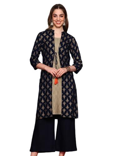 ishin women ethnic motifs printed regular straight kurta with palazzos | kurta set for women | kurta with palazzo and jacket