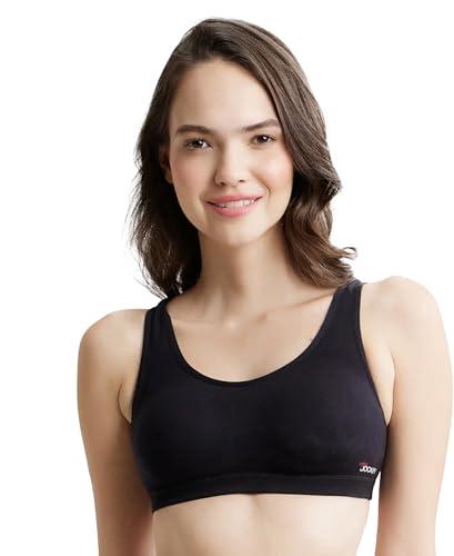 jockey mj10 women's wirefree padded super combed cotton elastane stretch full coverage slip-on uniform bra with concealed underband_black_xs