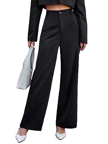 aahwan solid black high waist wide leg pants for women's & girls' (233-black-l)