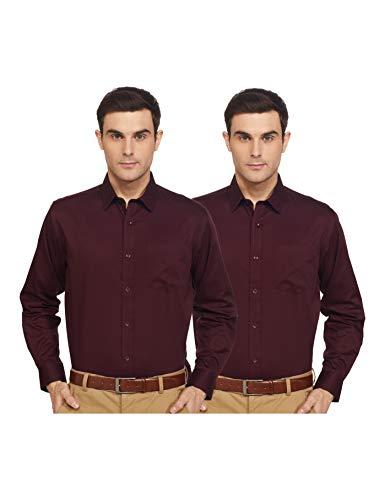 amazon brand - symbol men's solid regular formal shirt (pack of 2) (ss20-sym-fs-01_epp-1b_wine 39)