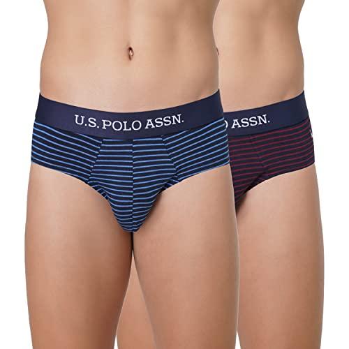 u.s. polo assn. men horizontal stripe antibacterial eb005 briefs - pack of 2 (navy-star sapphire/navy-pomogranate 2xl)