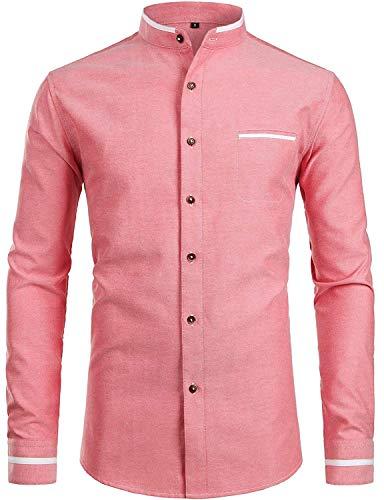 vida loca full sleeve mandarin collor cotton casual slim fit shirt for men's and boys (pink, 38)