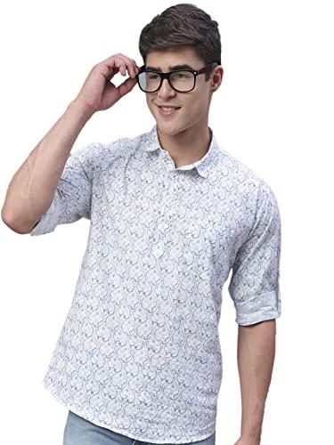 majestic man cotton designer printed short kurta (xxx-large, milky white)