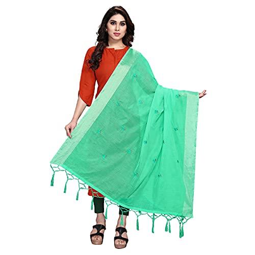 sidhidata textile women's embroidered cotton silk dupatta with tassels (dupatta rose seagreen_seagreen_2.20 mtr)