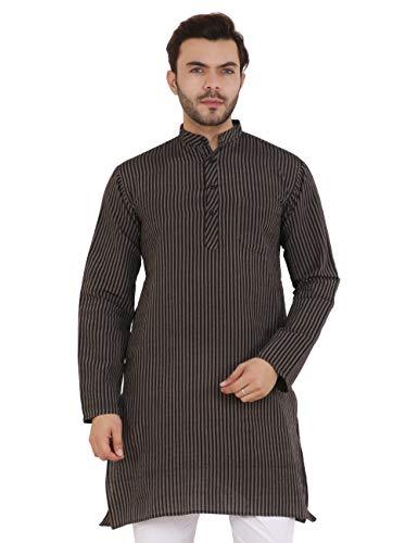 latest chikan men's cotton blend regular striped kurta black