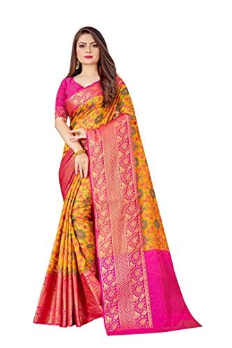 swornof women's banarasi patola silk blend saree with blouse piece (yellow)