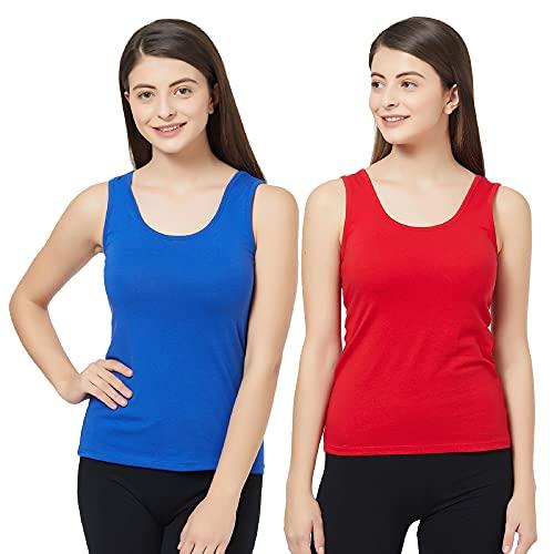 soie women's solid u back camisole (pack of 2)(red, blue, size-medium)