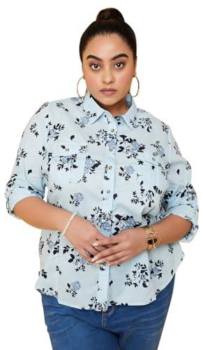 max women plus size pure cotton printed shirt with double pockets (milo1dp_blue)