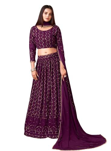 trendmalls women's georgette semi-stitched lehenga choli purple free size