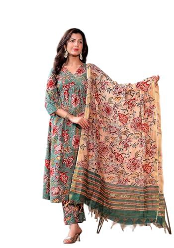 klosia women floral printed anarkali kurta and pant set with dupatta | kurta set | ethnic set | dupatta set | (x-large)