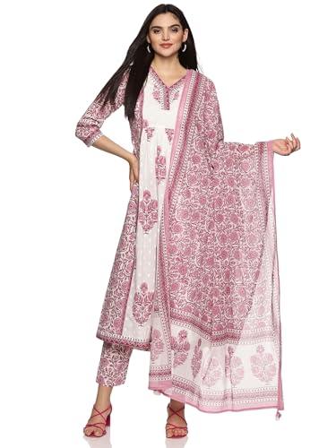 rajmandirfabrics women's cotton hand work & floral printed anarkali salwar suit set (pk10112084-l_rosy brown_large)