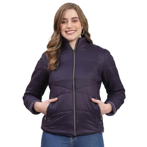 monte carlo womens navy blue solid full sleeve stand collar casual jacket (223062510-1-42)