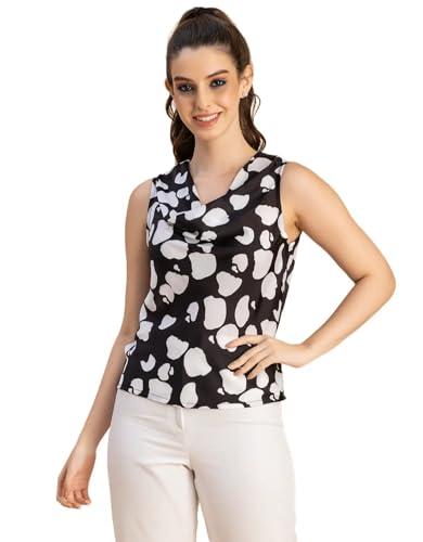 moomaya sleeveless cowl neck printed satin top - women's elegant satin top