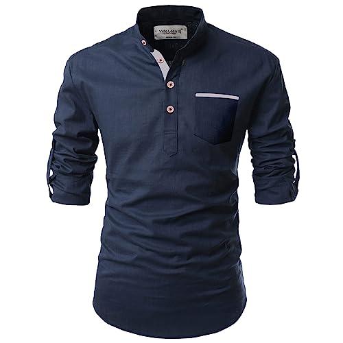 vida loca full sleeve mandarin collor cotton casual slim fit short kurta for men's (navy blue, 38)