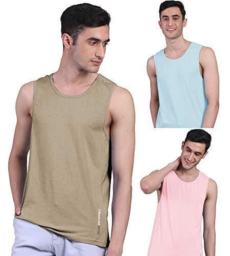 freecultr men's twin skin bamboo active vest, anti microbial, anti odor, breath tech super soft - size l pack of 3-pastle peach,beach sand,chalk blue