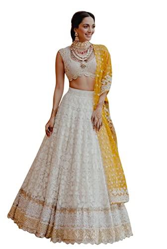 trendmalls women's white net embroidery sequence work bridal lehenga choli with dupatta for women-l66-white(new-bridal-latest-wedding-lehenga-free size)