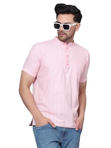 latest chikan men's cotton regular textured short kurta half sleeves - casual ethnic wear… lc-sknf-6-p-44 ds-pink