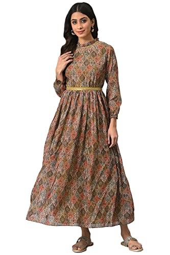 w for woman women's polyester dark yellow victorian dress floor length (22fes10852-116894_mustard_l)