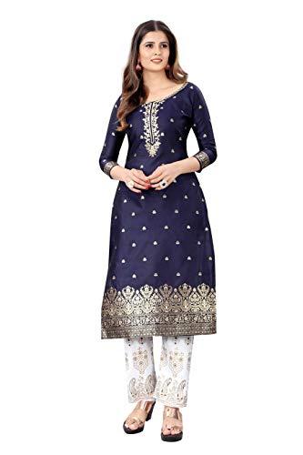 silk land women's woven design navy blue soft silk unstitched dress material (szdmnb-2)