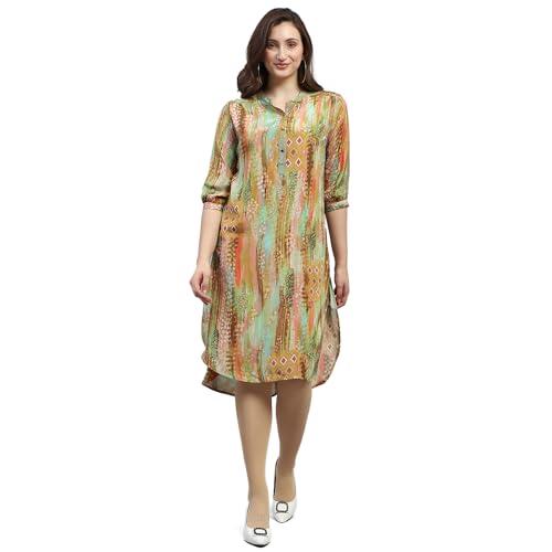 monte carlo womens multicolor printed band collar 3/4th sleeve regular fit dress (224065563-2-44)