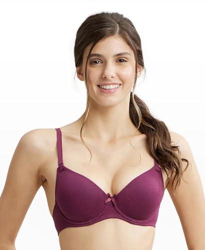 jockey 1245 women's under-wired padded super combed cotton elastane stretch medium coverage multiway styling t-shirt bra with detachable straps_prune_34c