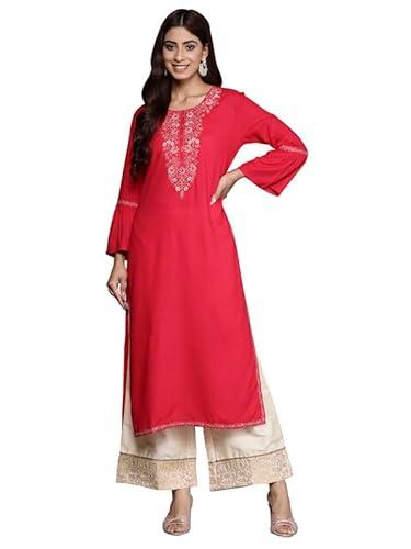 indo era women's embroidered viscose rayon calf length straight kurta (kt5rp7747_xx-large) magenta