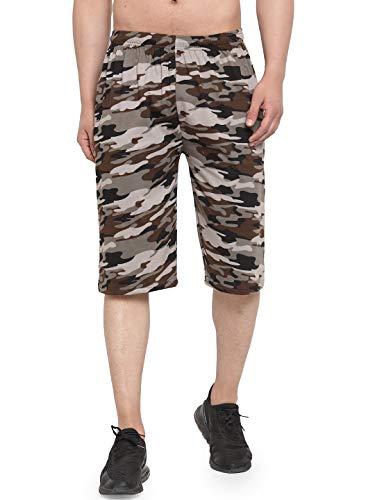 uzarus men's cotton three fourth capri shorts with two zippered pockets (m, brown)