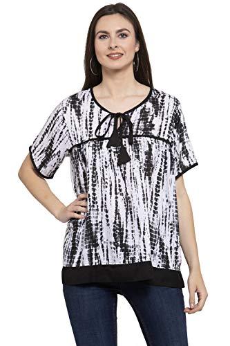 patrorna womens plus size collared high low tunic top (pt6a022_black print_4xl)