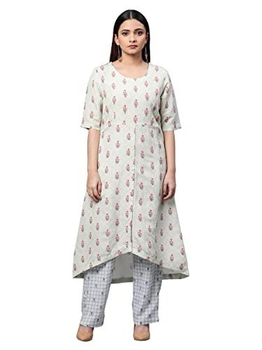 linen mint green printed kurta for woman (size: m)-lcwed007lkfoff0168