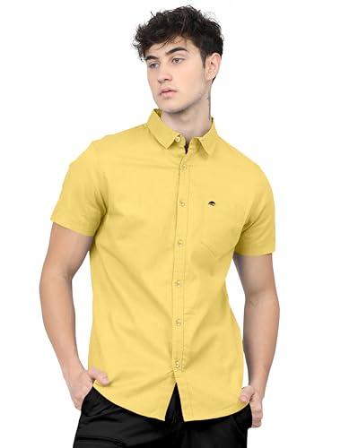 brucewane men's 100% cotton half sleeve shirt (xx-large, lemon yellow)