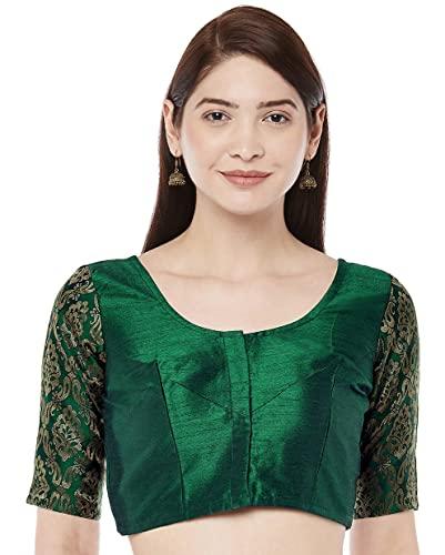 studio shringaar women's brocade sleeves saree blouse(bottle green, 44)