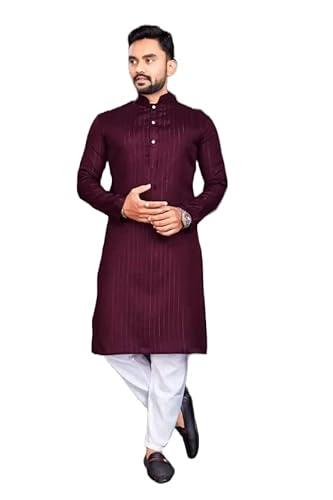 gauri laxmi enterprise men's cotton blend zari straight lining kurta-2 (lng-k-mrn 40_maroon