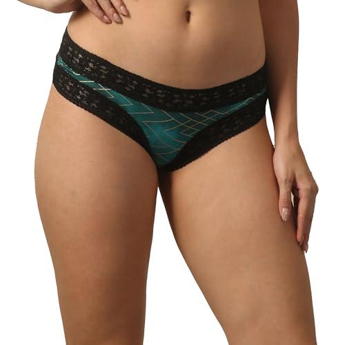 soie women mid rise lace back printed cheekini panty green gold