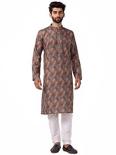 the kurta company men 100% cotton khaki & firoji printed kurta | easy to wear ethnic designer kurtas for men | perfect for any occasion | size: 40