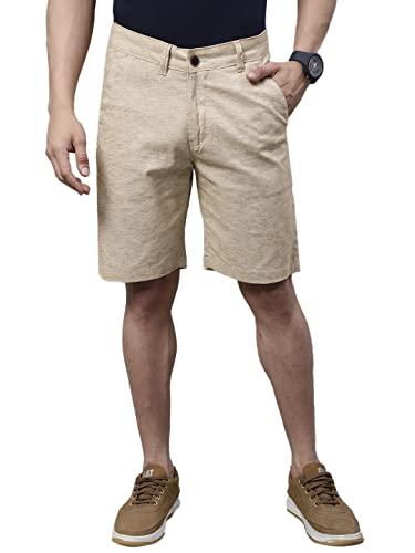 majestic man cotton regular fit shorts for men (28, beige)