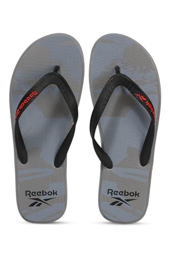 reebok men textile/synthetic russel flip swim flip flop lgh solid grey/orange flare/black uk-8