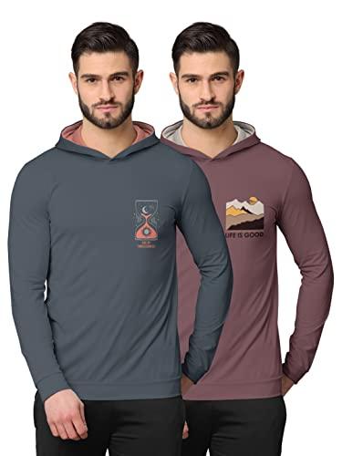 bullmer trendy front & back printed fullsleeve hooded sweatshirt for men -combo pack of 20 - cool dark grey_taupe/large