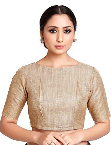 studio shringaar women's readymade golden beign polyester saree blouse with short sleeves (gold, 36)