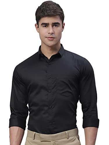 majestic man slim fit satin cotton formal shirt for men (xx-large, black)