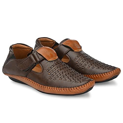 rising wolf synthetic leather sandal for mens (brown, numeric_10)