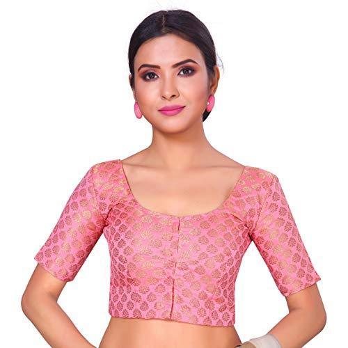 studio shringaar women's readymade brocade short sleeves saree blouse (light pink,46)