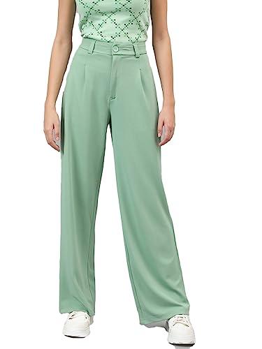 kotty womens polyester blend straight fit trousers light green