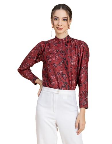 moomaya women’s printed top, ban collar long cuff sleeves top