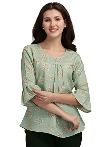 nainvish women's cotton blend round neck printed top (sd189_t-l_green)