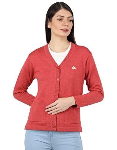 monte carlo womens pure wool red solid v neck cardigan |1220714vn-2390-38