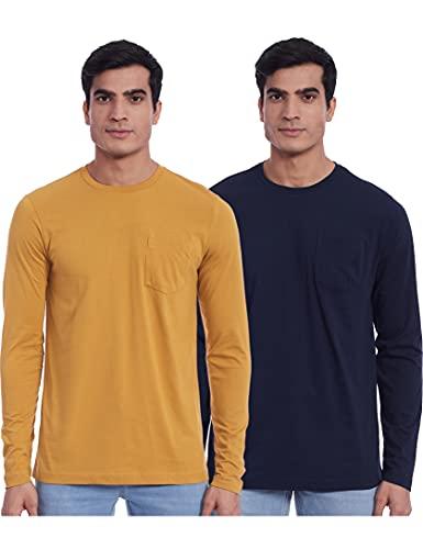 amazon brand - symbol men's solid regular t-shirt (ss19mntee04-7_irisnavy&ambergold_l)